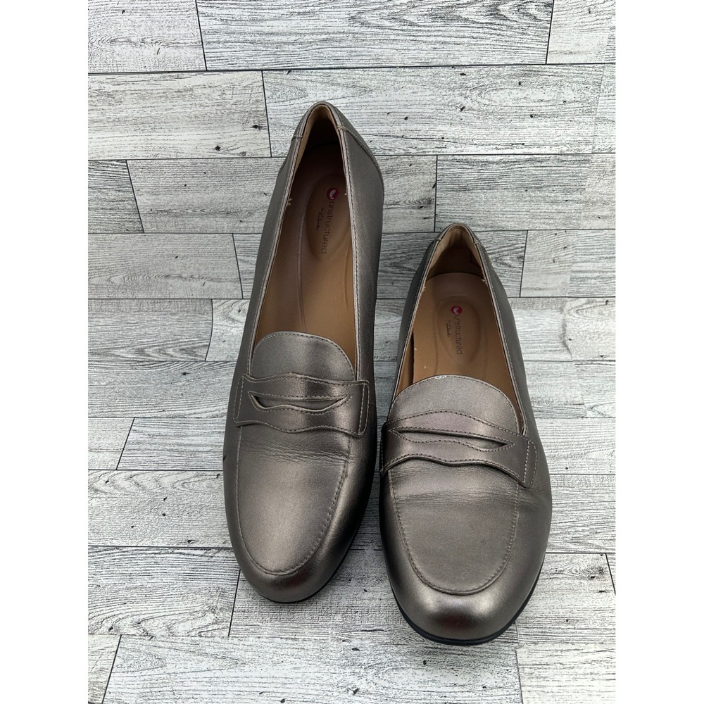 Clarks Unstructured‎ Metallic Pewter Loafers Women's Shoes Size 9.5M